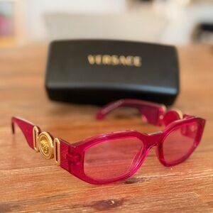 Versace Pink Transparent Frame Sunglasses with Gold Medusa Accents